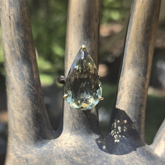 24k Green Amethyst Natural Gem Sterling Rhodium & 24k Gold Ring Sz7.5 - Picture 3 of 13